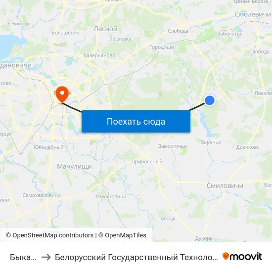 Быкачына to Белорусский Государственный Технологический Университет map