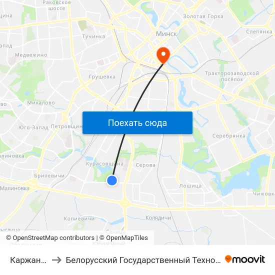 Каржанеўскага to Белорусский Государственный Технологический Университет map