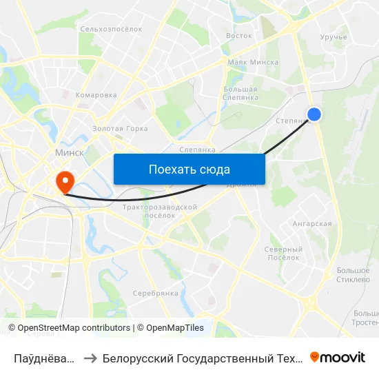 Паўднёвая (Южная) to Белорусский Государственный Технологический Университет map