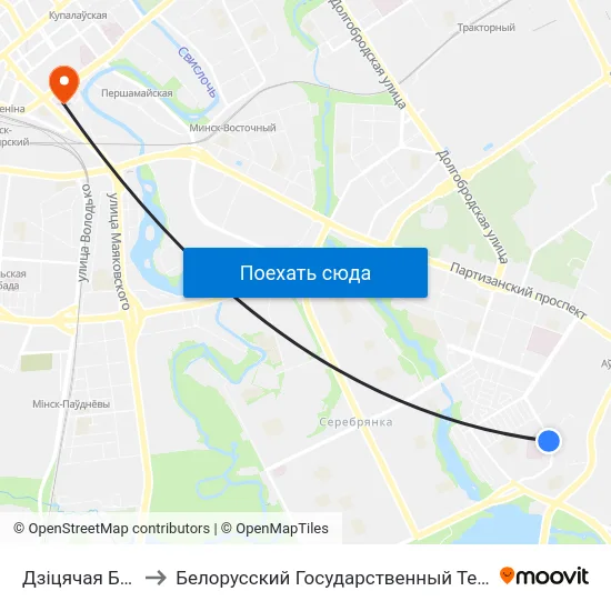 Дзіцячая Бальніца №4 to Белорусский Государственный Технологический Университет map