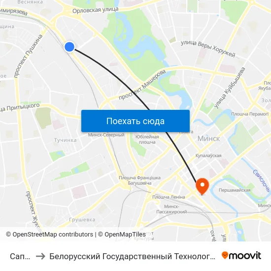 Сапёраў to Белорусский Государственный Технологический Университет map