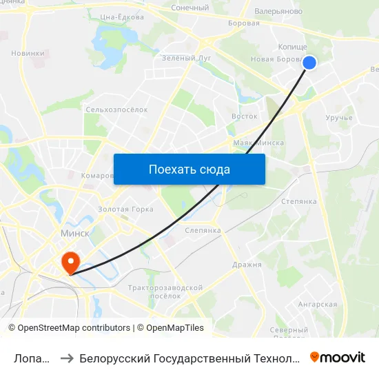 Лопатина 7 to Белорусский Государственный Технологический Университет map