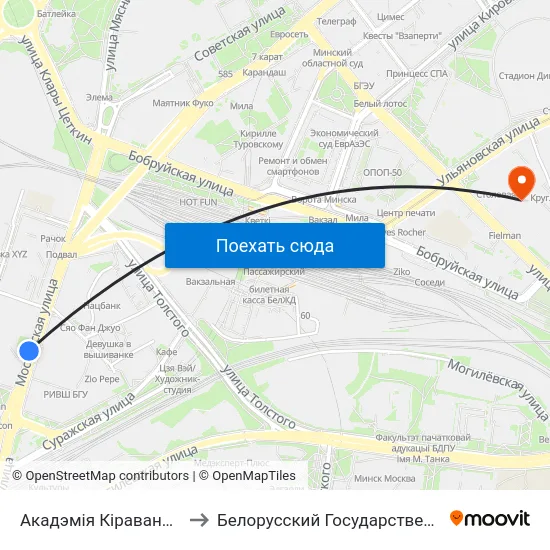 Акадэмія Кіравання (Академия Управления) to Белорусский Государственный Технологический Университет map