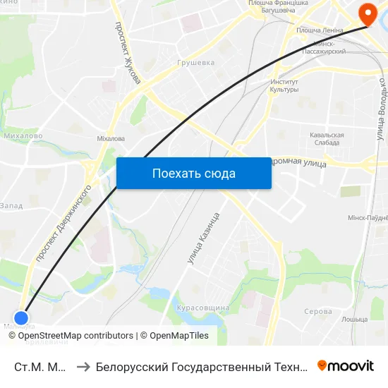 Ст.М. Малінаўка to Белорусский Государственный Технологический Университет map