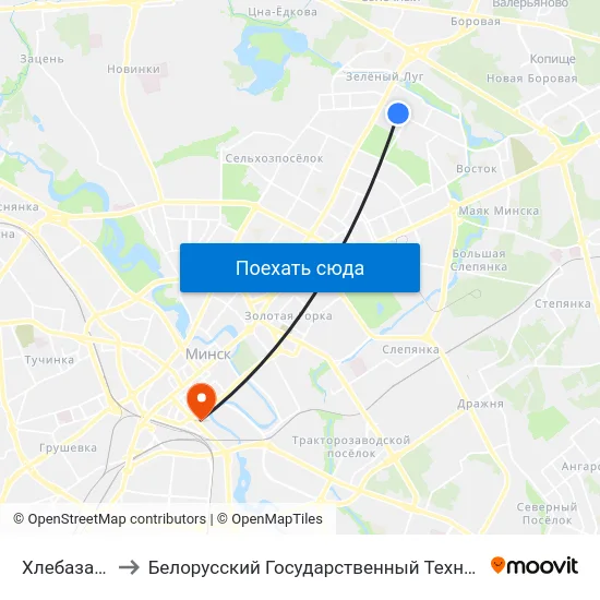 Хлебазавод № 5 to Белорусский Государственный Технологический Университет map