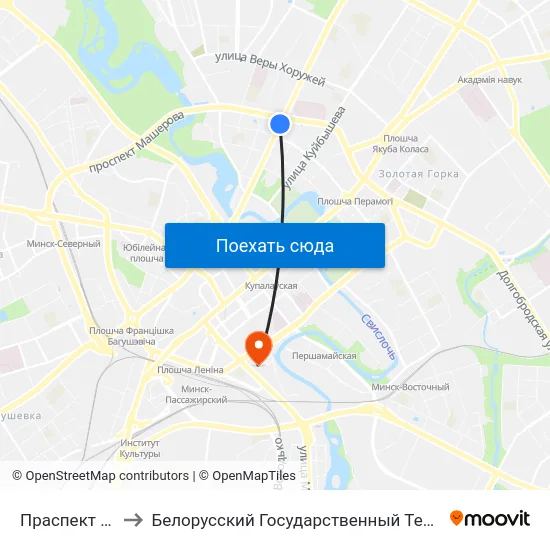 Праспект Машэрава to Белорусский Государственный Технологический Университет map