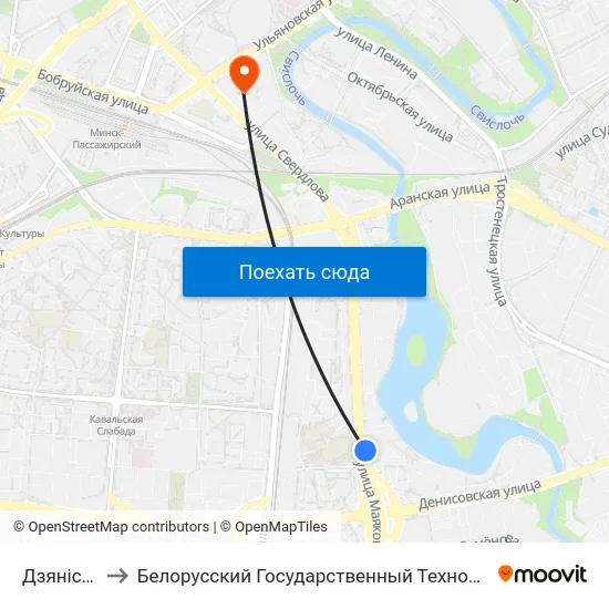 Дзянісаўская to Белорусский Государственный Технологический Университет map