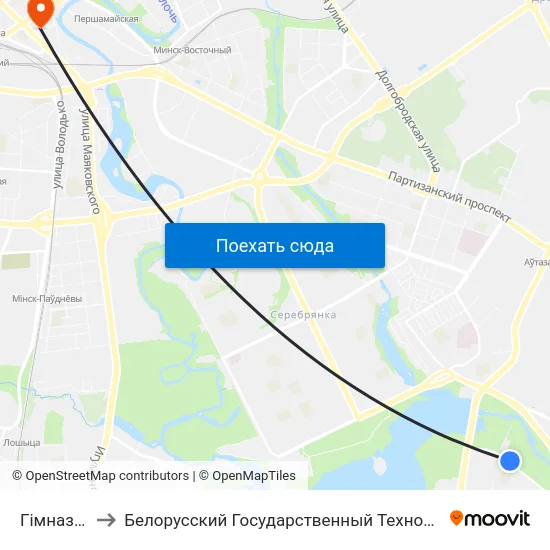 Гімназія №25 to Белорусский Государственный Технологический Университет map