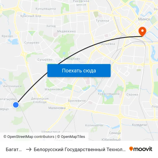Багатырова to Белорусский Государственный Технологический Университет map