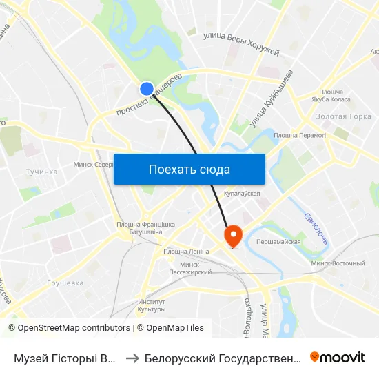 Музей Гісторыі Вялікай Айчыннай Вайны to Белорусский Государственный Технологический Университет map