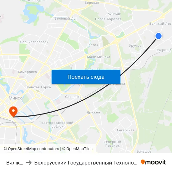 Вялікі Лес to Белорусский Государственный Технологический Университет map
