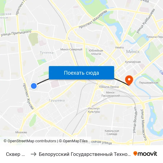 Сквер Палянка to Белорусский Государственный Технологический Университет map