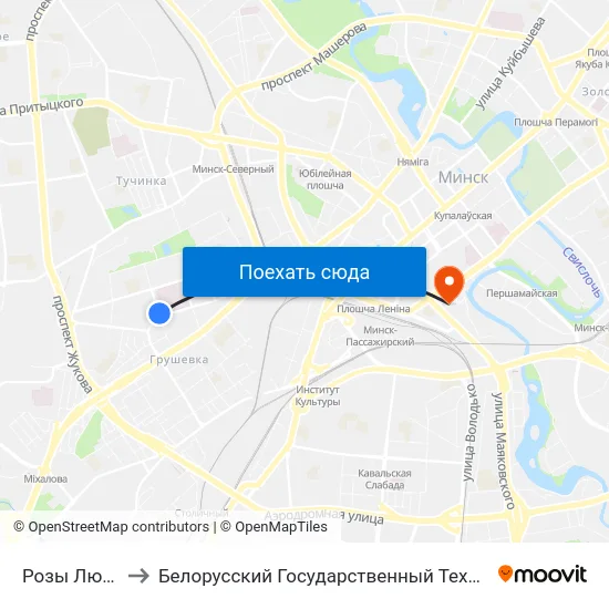 Розы Люксембург to Белорусский Государственный Технологический Университет map