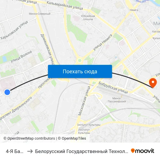 4-Я Бальніца to Белорусский Государственный Технологический Университет map