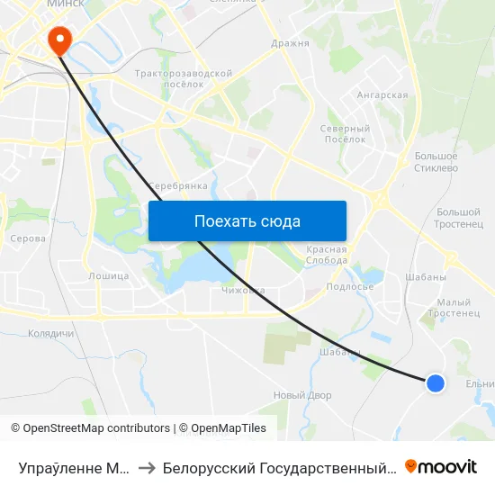 Упраўленне Механізацыі №79 to Белорусский Государственный Технологический Университет map
