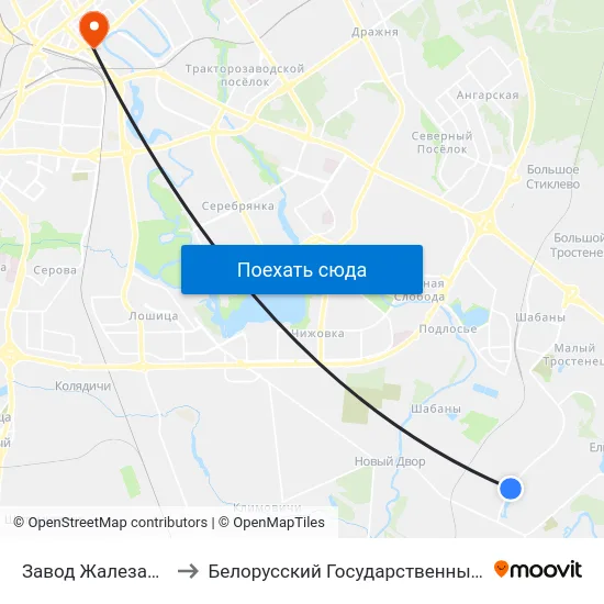 Завод Жалезабетонных Выбараў to Белорусский Государственный Технологический Университет map