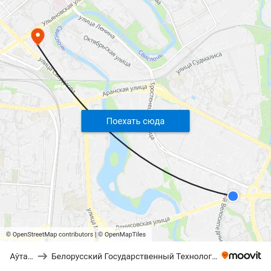 Аўтабаза to Белорусский Государственный Технологический Университет map