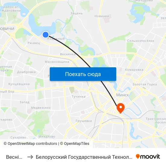 Веснінка, 10 to Белорусский Государственный Технологический Университет map