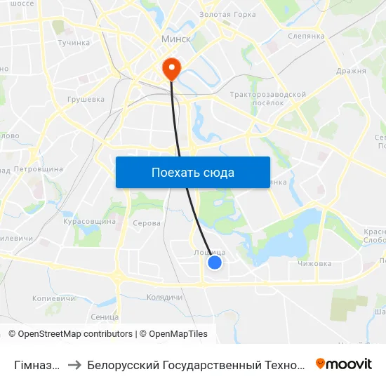Гімназія №40 to Белорусский Государственный Технологический Университет map