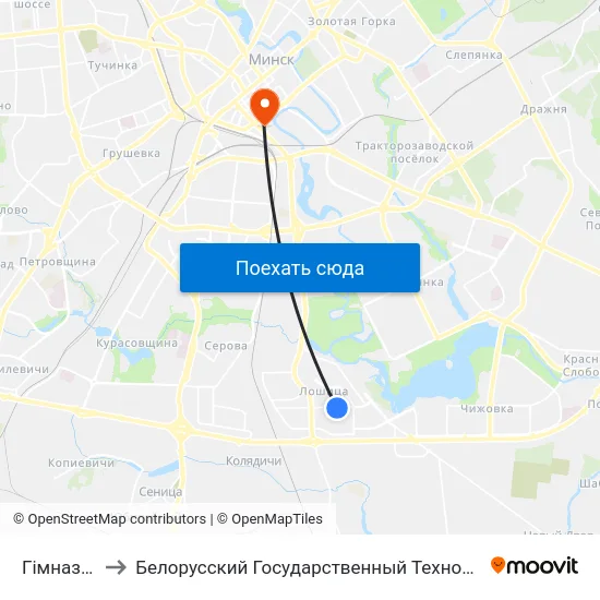 Гімназія №40 to Белорусский Государственный Технологический Университет map