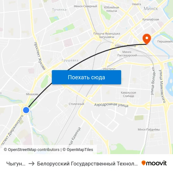 Чыгуначная to Белорусский Государственный Технологический Университет map