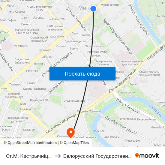 Ст.М. Кастрычніцкая (Ст.М. Октябрьская) to Белорусский Государственный Технологический Университет map