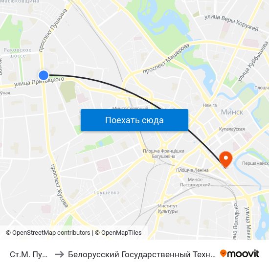 Ст.М. Пушкінская to Белорусский Государственный Технологический Университет map