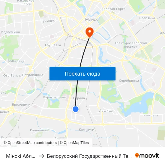 Мінскі Абласны Ліцэй to Белорусский Государственный Технологический Университет map