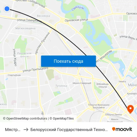 Мястраўская to Белорусский Государственный Технологический Университет map