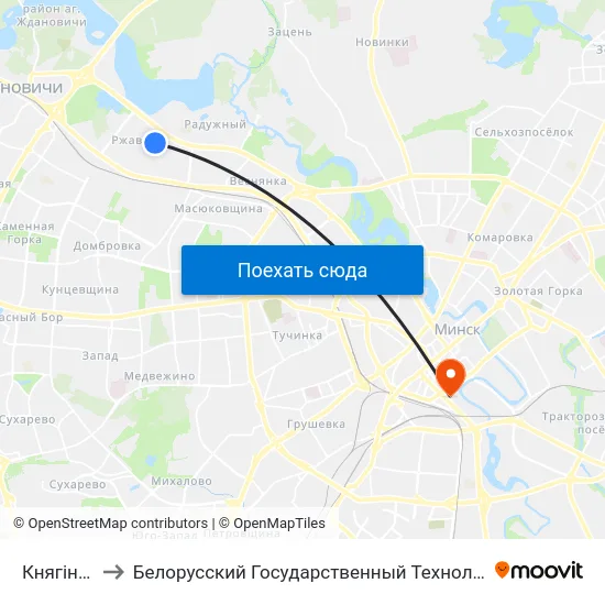 Княгінінская to Белорусский Государственный Технологический Университет map