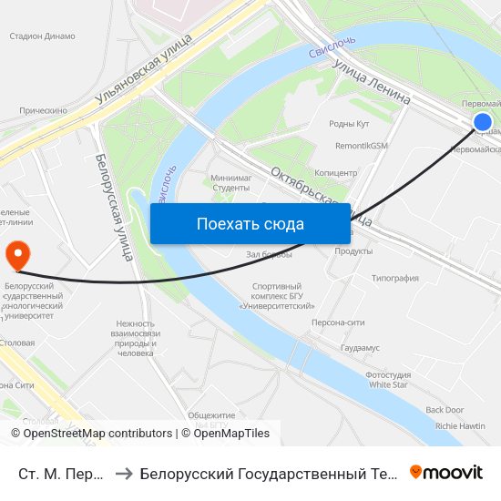 Ст. М. Первомайская to Белорусский Государственный Технологический Университет map