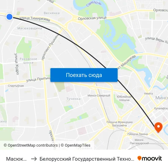 Масюковщина to Белорусский Государственный Технологический Университет map