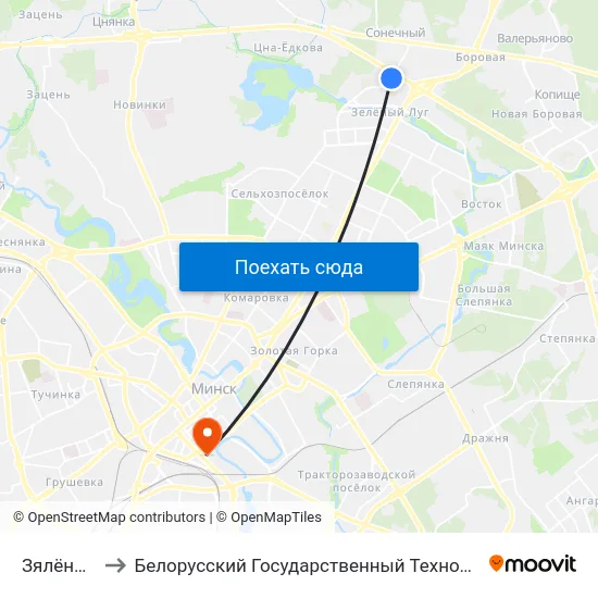 Зялёны Луг-6 to Белорусский Государственный Технологический Университет map