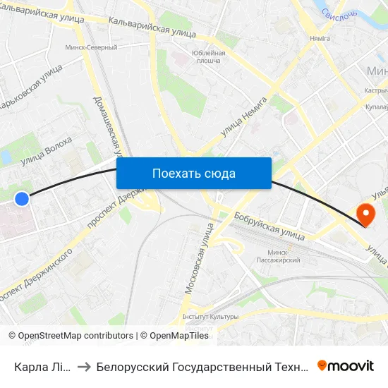 Карла Ліпкнехта to Белорусский Государственный Технологический Университет map
