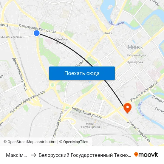 Максіма Танка to Белорусский Государственный Технологический Университет map
