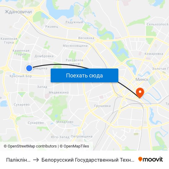 Паліклініка №26 to Белорусский Государственный Технологический Университет map