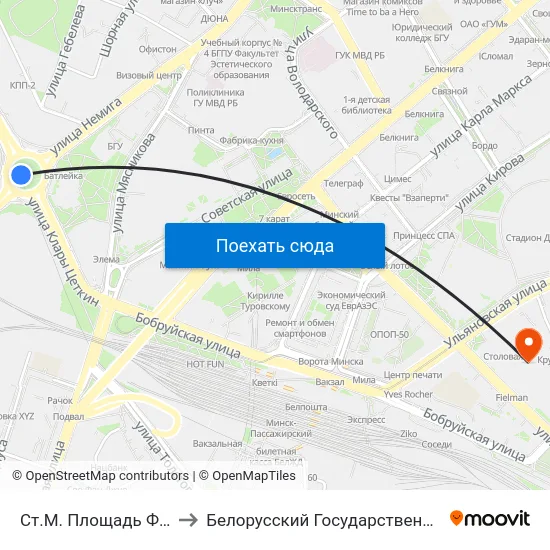 Ст.М. Площадь Франтишка Богушевича to Белорусский Государственный Технологический Университет map