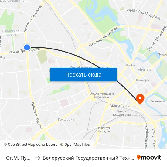 Ст.М. Пушкінская to Белорусский Государственный Технологический Университет map