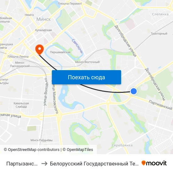 Партызанскі Праспект to Белорусский Государственный Технологический Университет map