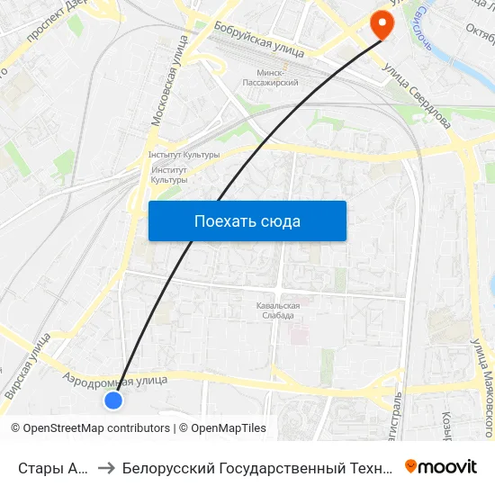 Стары Аэрапорт to Белорусский Государственный Технологический Университет map