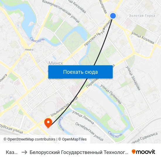Казлова to Белорусский Государственный Технологический Университет map