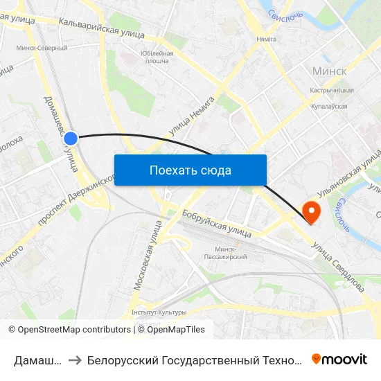 Дамашэўская to Белорусский Государственный Технологический Университет map