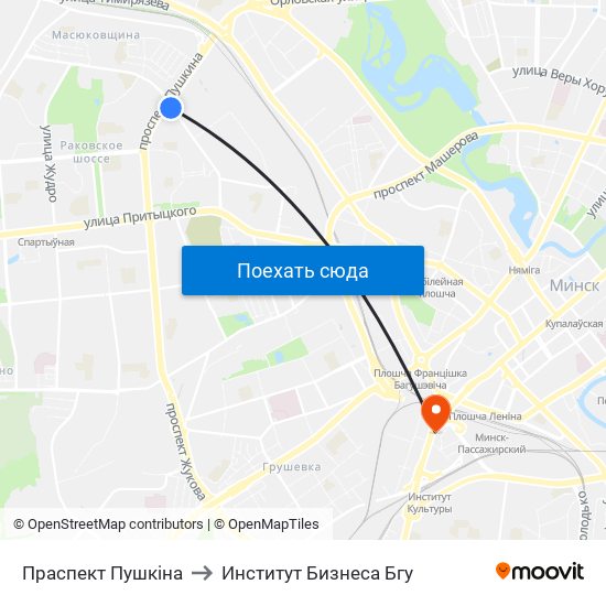 Праспект Пушкіна to Институт Бизнеса Бгу map