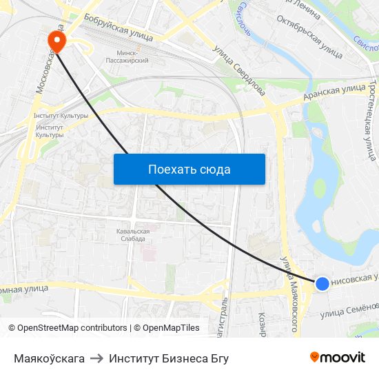 Маякоўскага to Институт Бизнеса Бгу map