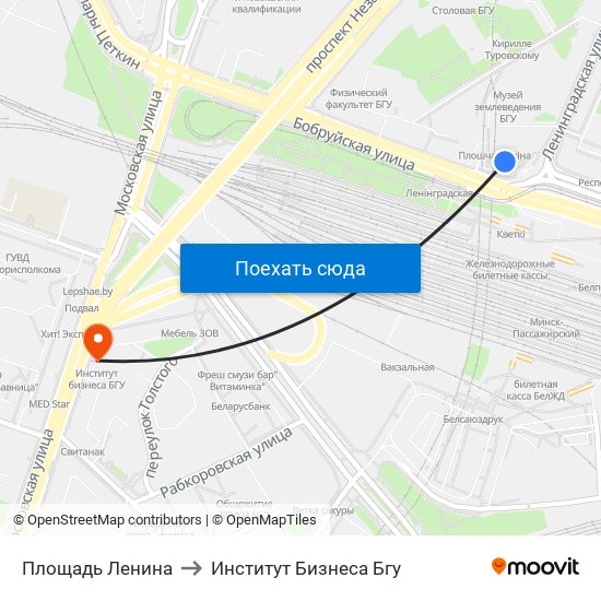 Площадь Ленина to Институт Бизнеса Бгу map