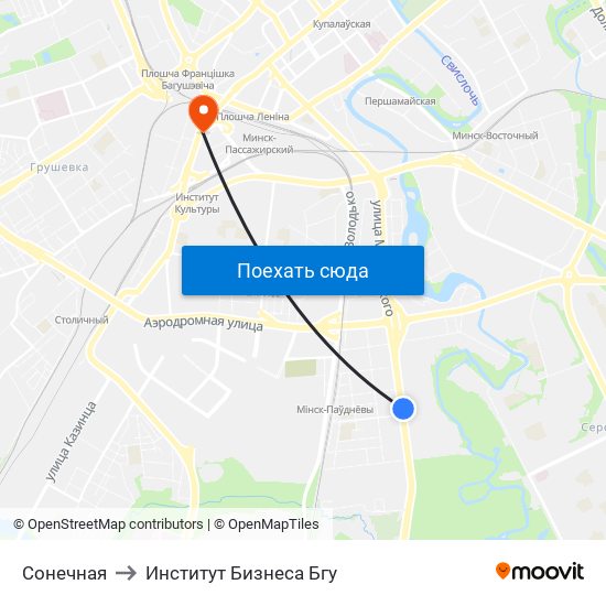 Сонечная to Институт Бизнеса Бгу map