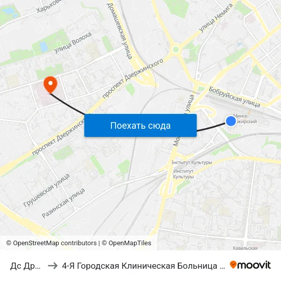 Дс Дружная to 4-Я Городская Клиническая Больница Имени Н.Е.Савченко map