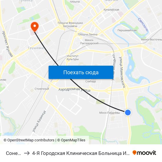 Сонечная to 4-Я Городская Клиническая Больница Имени Н.Е.Савченко map