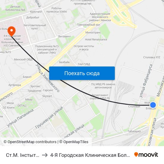 Ст.М. Інстытут Культуры to 4-Я Городская Клиническая Больница Имени Н.Е.Савченко map