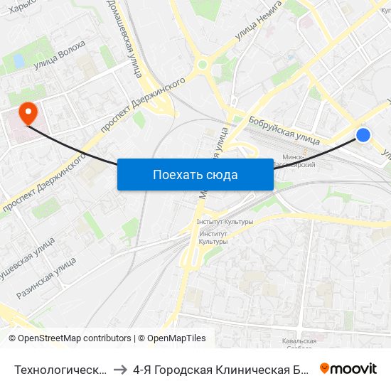Технологический Университет to 4-Я Городская Клиническая Больница Имени Н.Е.Савченко map